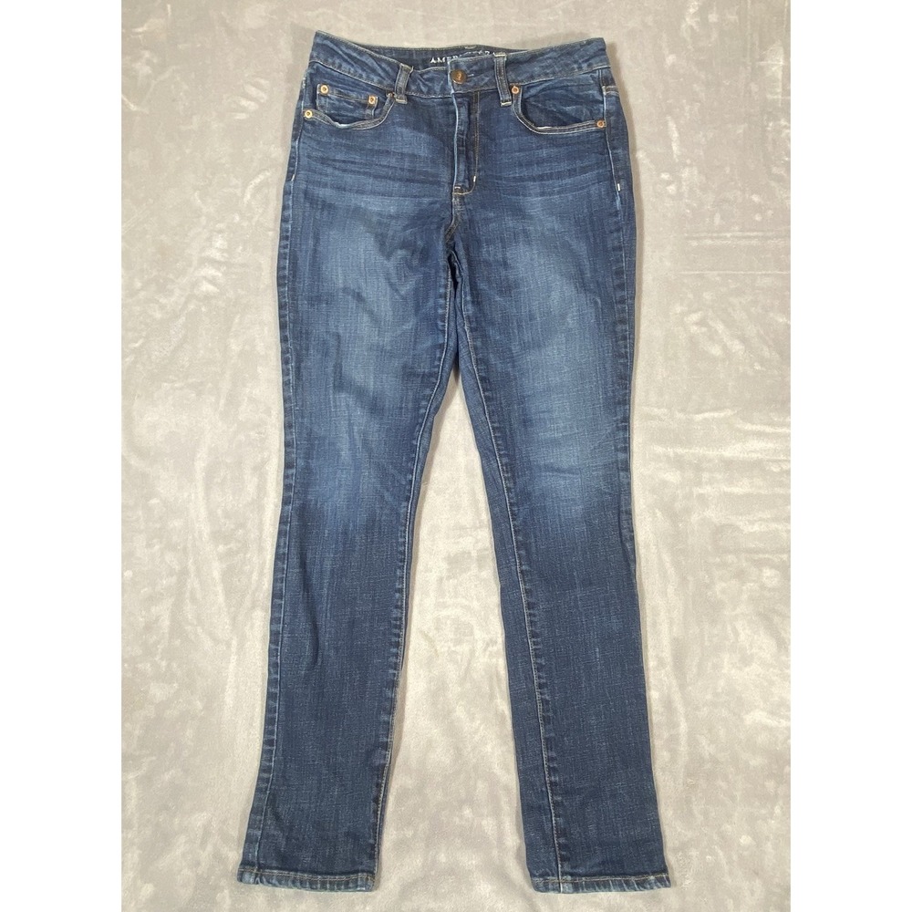 American Eagle Women Jeans Sz 6 Regular High Rise Stretch Skinny Blue Jeggings